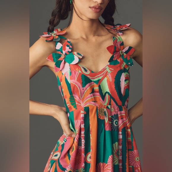 Farm Rio x Anthropologie Pleated Palm Midi Dress NWT Various Sizes - Picture 2 of 4